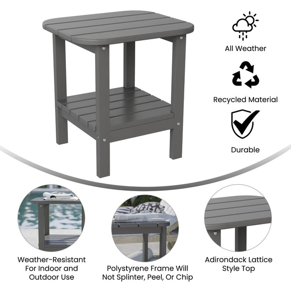 English Elm Newport HDPE 2-Tier Adirondack Side Table - Stylish All-Weather Accent for Indoor and Outdoor Spaces Gray LE-HMP-1035-1517H-GY-GG