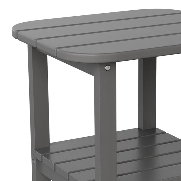 English Elm Newport HDPE 2-Tier Adirondack Side Table - Stylish All-Weather Accent for Indoor and Outdoor Spaces Gray LE-HMP-1035-1517H-GY-GG