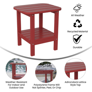 English Elm Newport HDPE 2-Tier Adirondack Side Table - Stylish All-Weather Accent for Indoor and Outdoor Spaces Red LE-HMP-1035-1517H-RD-GG