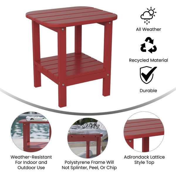 English Elm Newport HDPE 2-Tier Adirondack Side Table - Stylish All-Weather Accent for Indoor and Outdoor Spaces Red LE-HMP-1035-1517H-RD-GG
