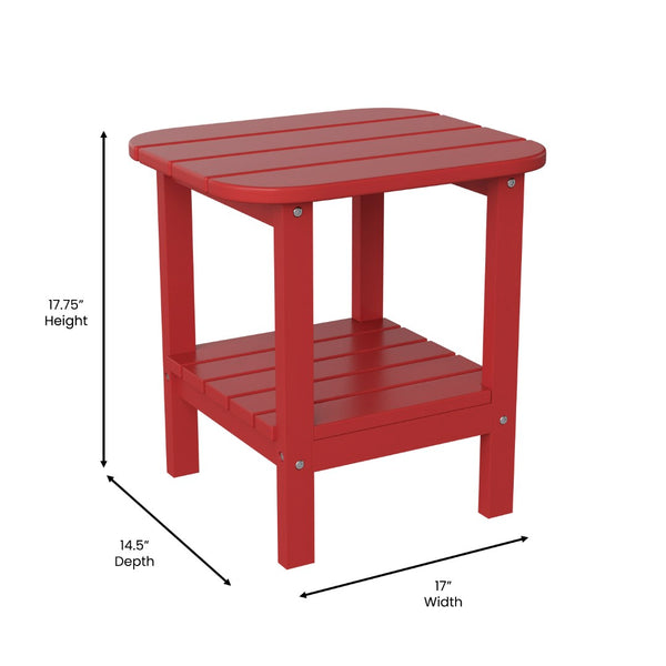 English Elm Newport HDPE 2-Tier Adirondack Side Table - Stylish All-Weather Accent for Indoor and Outdoor Spaces Red LE-HMP-1035-1517H-RD-GG