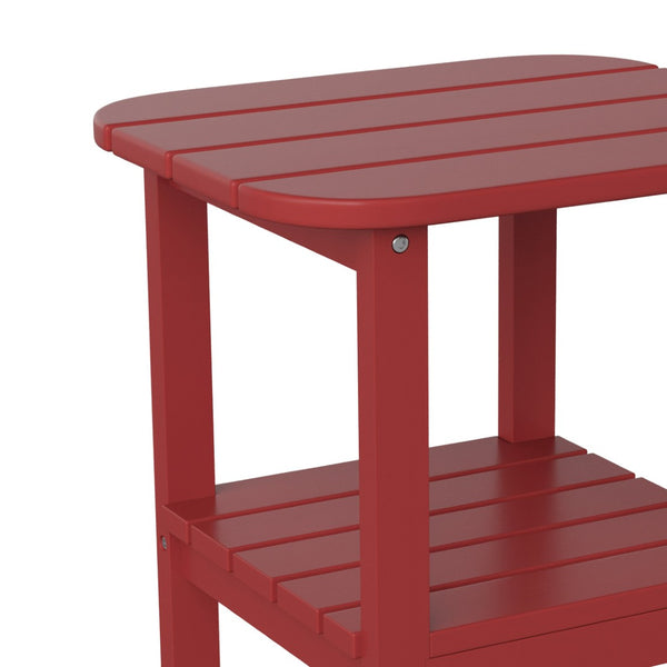 English Elm Newport HDPE 2-Tier Adirondack Side Table - Stylish All-Weather Accent for Indoor and Outdoor Spaces Red LE-HMP-1035-1517H-RD-GG