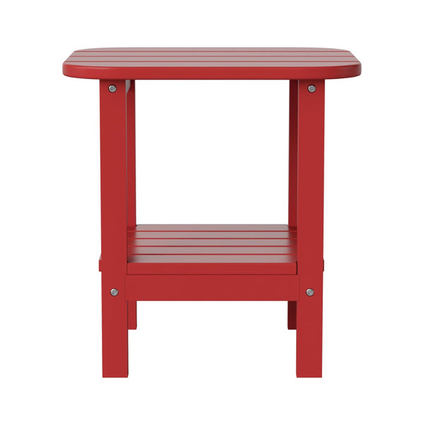 English Elm Newport HDPE 2-Tier Adirondack Side Table - Stylish All-Weather Accent for Indoor and Outdoor Spaces Red LE-HMP-1035-1517H-RD-GG