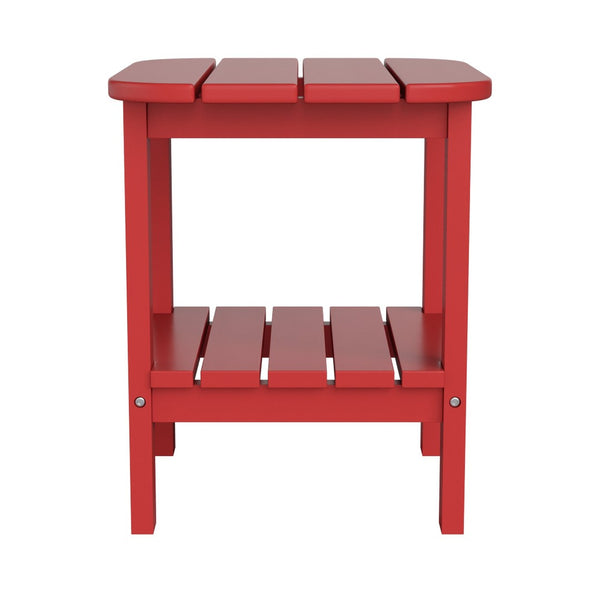 English Elm Newport HDPE 2-Tier Adirondack Side Table - Stylish All-Weather Accent for Indoor and Outdoor Spaces Red LE-HMP-1035-1517H-RD-GG