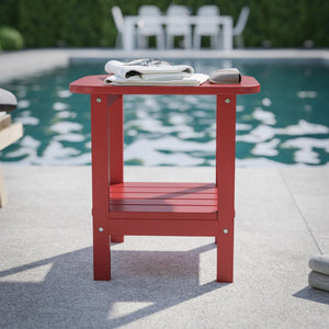 English Elm Newport HDPE 2-Tier Adirondack Side Table - Stylish All-Weather Accent for Indoor and Outdoor Spaces Red LE-HMP-1035-1517H-RD-GG