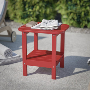 English Elm Newport HDPE 2-Tier Adirondack Side Table - Stylish All-Weather Accent for Indoor and Outdoor Spaces Red LE-HMP-1035-1517H-RD-GG