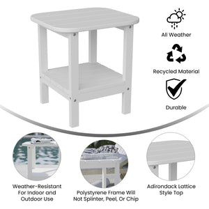 English Elm Newport HDPE 2-Tier Adirondack Side Table - Stylish All-Weather Accent for Indoor and Outdoor Spaces White LE-HMP-1035-1517H-WT-GG