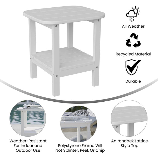 English Elm Newport HDPE 2-Tier Adirondack Side Table - Stylish All-Weather Accent for Indoor and Outdoor Spaces White LE-HMP-1035-1517H-WT-GG
