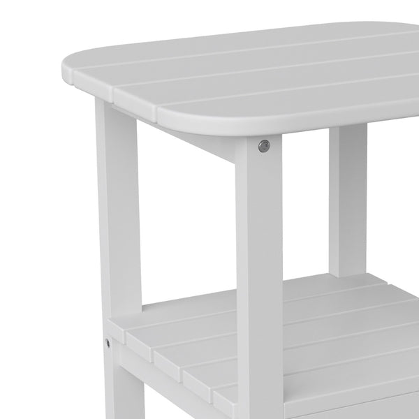 English Elm Newport HDPE 2-Tier Adirondack Side Table - Stylish All-Weather Accent for Indoor and Outdoor Spaces White LE-HMP-1035-1517H-WT-GG