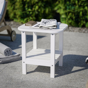English Elm Newport HDPE 2-Tier Adirondack Side Table - Stylish All-Weather Accent for Indoor and Outdoor Spaces White LE-HMP-1035-1517H-WT-GG