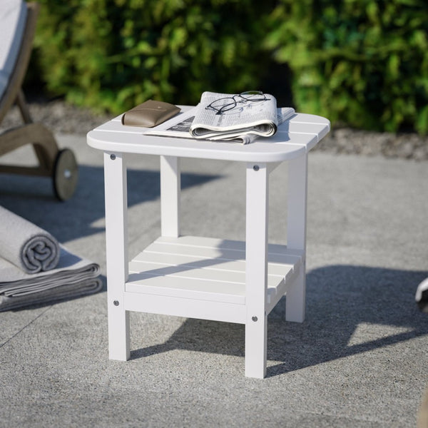 English Elm Newport HDPE 2-Tier Adirondack Side Table - Stylish All-Weather Accent for Indoor and Outdoor Spaces White LE-HMP-1035-1517H-WT-GG