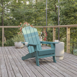 English Elm Newport Adirondack Chair - Durable, Weather-Resistant HDPE with Convenient Cup Holder for Comfort Blue LE-HMP-1044-10-BL-GG