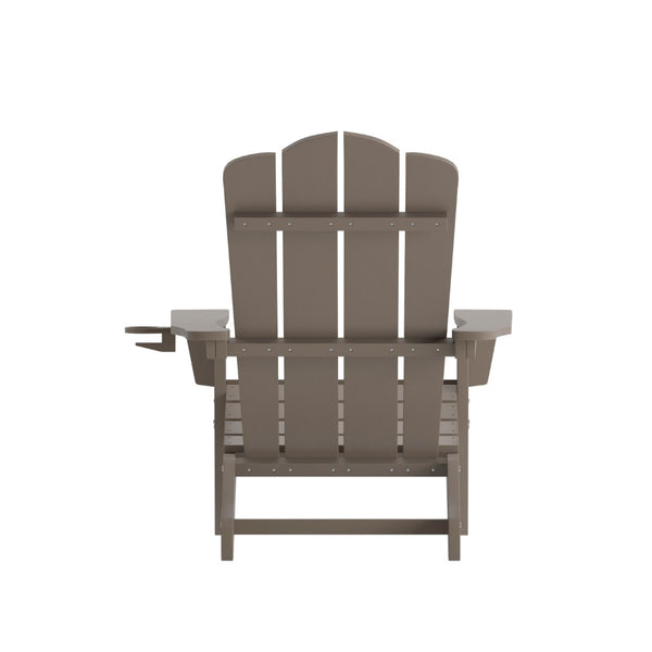 English Elm Newport Adirondack Chair - Durable, Weather-Resistant HDPE with Convenient Cup Holder for Comfort Brown LE-HMP-1044-10-BR-GG