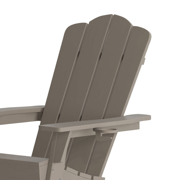 English Elm Newport Adirondack Chair - Durable, Weather-Resistant HDPE with Convenient Cup Holder for Comfort Brown LE-HMP-1044-10-BR-GG