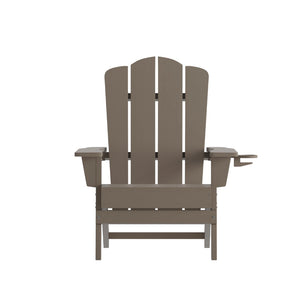 English Elm Newport Adirondack Chair - Durable, Weather-Resistant HDPE with Convenient Cup Holder for Comfort Brown LE-HMP-1044-10-BR-GG