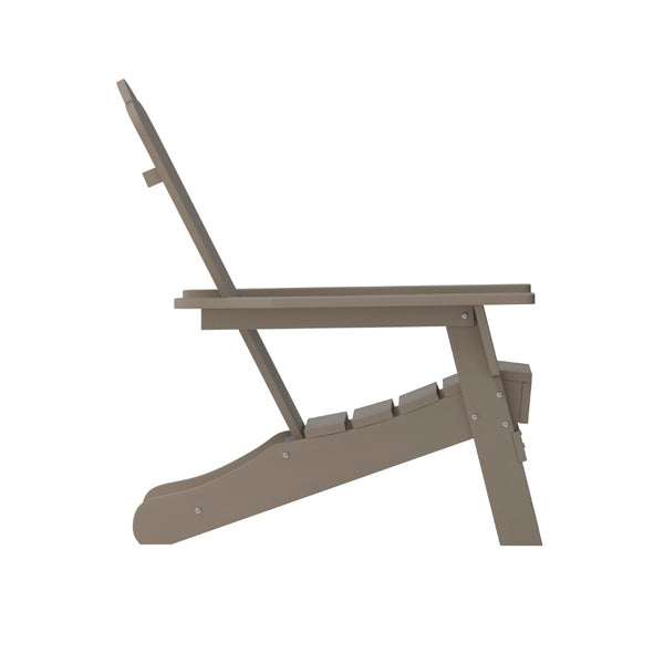 English Elm Newport Adirondack Chair - Durable, Weather-Resistant HDPE with Convenient Cup Holder for Comfort Brown LE-HMP-1044-10-BR-GG