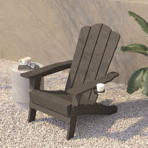 English Elm Newport Adirondack Chair - Durable, Weather-Resistant HDPE with Convenient Cup Holder for Comfort Brown LE-HMP-1044-10-BR-GG