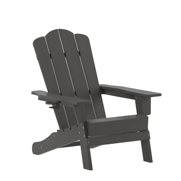 English Elm Newport Adirondack Chair - Durable, Weather-Resistant HDPE with Convenient Cup Holder for Comfort Gray LE-HMP-1044-10-GY-GG