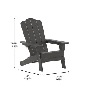 English Elm Newport Adirondack Chair - Durable, Weather-Resistant HDPE with Convenient Cup Holder for Comfort Gray LE-HMP-1044-10-GY-GG