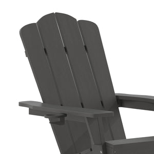 English Elm Newport Adirondack Chair - Durable, Weather-Resistant HDPE with Convenient Cup Holder for Comfort Gray LE-HMP-1044-10-GY-GG