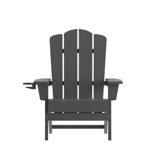 English Elm Newport Adirondack Chair - Durable, Weather-Resistant HDPE with Convenient Cup Holder for Comfort Gray LE-HMP-1044-10-GY-GG