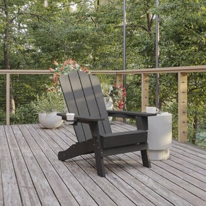 English Elm Newport Adirondack Chair - Durable, Weather-Resistant HDPE with Convenient Cup Holder for Comfort Gray LE-HMP-1044-10-GY-GG