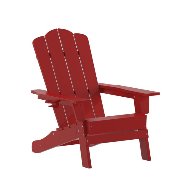 English Elm Newport Adirondack Chair - Durable, Weather-Resistant HDPE with Convenient Cup Holder for Comfort Red LE-HMP-1044-10-RD-GG