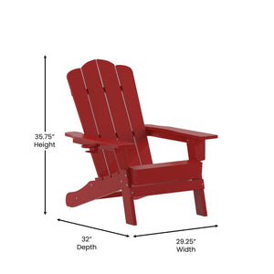 English Elm Newport Adirondack Chair - Durable, Weather-Resistant HDPE with Convenient Cup Holder for Comfort Red LE-HMP-1044-10-RD-GG