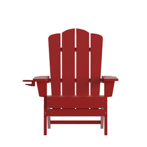 English Elm Newport Adirondack Chair - Durable, Weather-Resistant HDPE with Convenient Cup Holder for Comfort Red LE-HMP-1044-10-RD-GG
