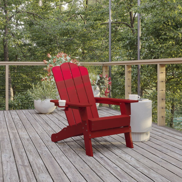 English Elm Newport Adirondack Chair - Durable, Weather-Resistant HDPE with Convenient Cup Holder for Comfort Red LE-HMP-1044-10-RD-GG