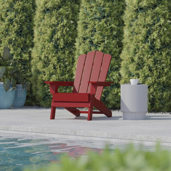 English Elm Newport Adirondack Chair - Durable, Weather-Resistant HDPE with Convenient Cup Holder for Comfort Red LE-HMP-1044-10-RD-GG