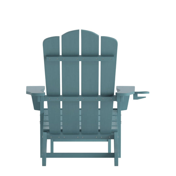 English Elm Newport Adirondack Chair with Cup Holder & Pull-Out Ottoman for Ultimate Indoor/Outdoor Relaxation Blue LE-HMP-1044-110-BL-GG