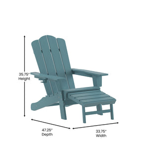 English Elm Newport Adirondack Chair with Cup Holder & Pull-Out Ottoman for Ultimate Indoor/Outdoor Relaxation Blue LE-HMP-1044-110-BL-GG
