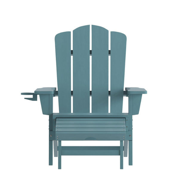 English Elm Newport Adirondack Chair with Cup Holder & Pull-Out Ottoman for Ultimate Indoor/Outdoor Relaxation Blue LE-HMP-1044-110-BL-GG
