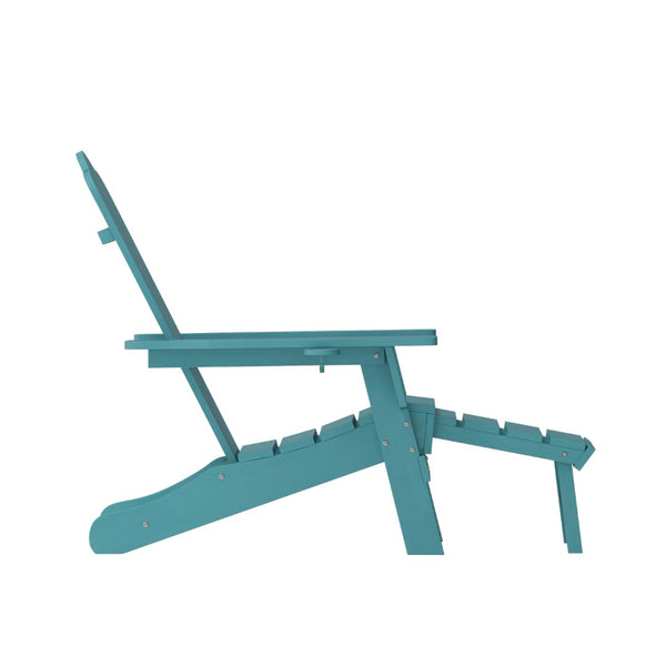 English Elm Newport Adirondack Chair with Cup Holder & Pull-Out Ottoman for Ultimate Indoor/Outdoor Relaxation Blue LE-HMP-1044-110-BL-GG