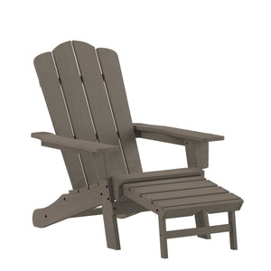 English Elm Newport Adirondack Chair with Cup Holder & Pull-Out Ottoman for Ultimate Indoor/Outdoor Relaxation Brown LE-HMP-1044-110-BR-GG