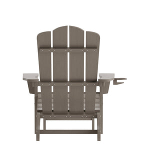 English Elm Newport Adirondack Chair with Cup Holder & Pull-Out Ottoman for Ultimate Indoor/Outdoor Relaxation Brown LE-HMP-1044-110-BR-GG