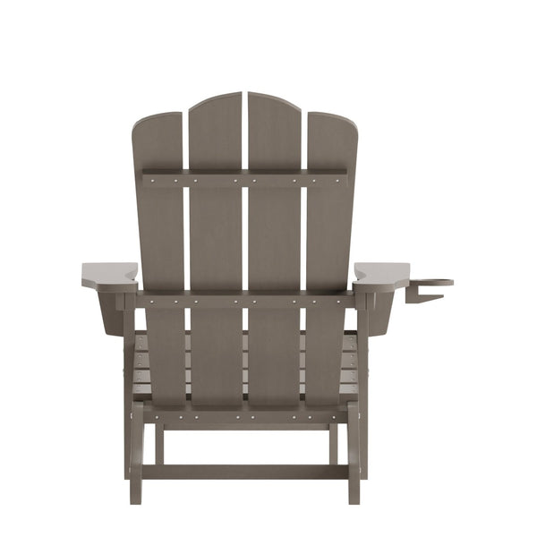 English Elm Newport Adirondack Chair with Cup Holder & Pull-Out Ottoman for Ultimate Indoor/Outdoor Relaxation Brown LE-HMP-1044-110-BR-GG