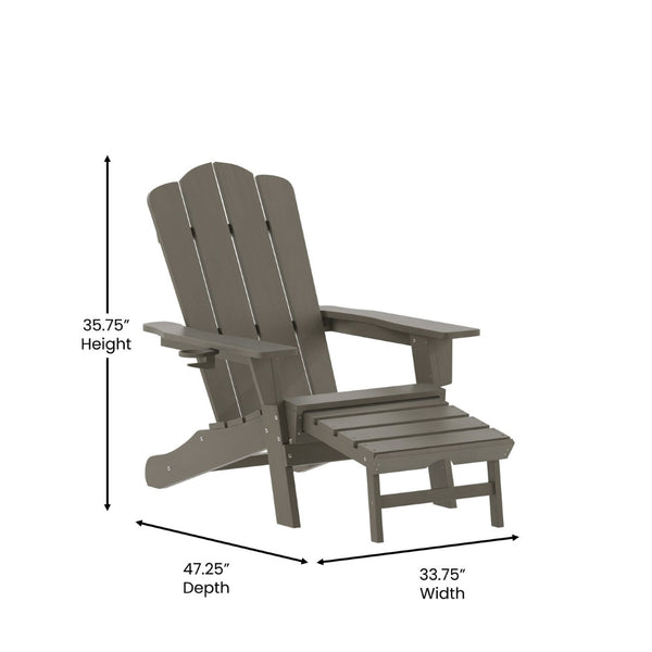 English Elm Newport Adirondack Chair with Cup Holder & Pull-Out Ottoman for Ultimate Indoor/Outdoor Relaxation Brown LE-HMP-1044-110-BR-GG