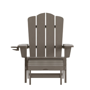 English Elm Newport Adirondack Chair with Cup Holder & Pull-Out Ottoman for Ultimate Indoor/Outdoor Relaxation Brown LE-HMP-1044-110-BR-GG