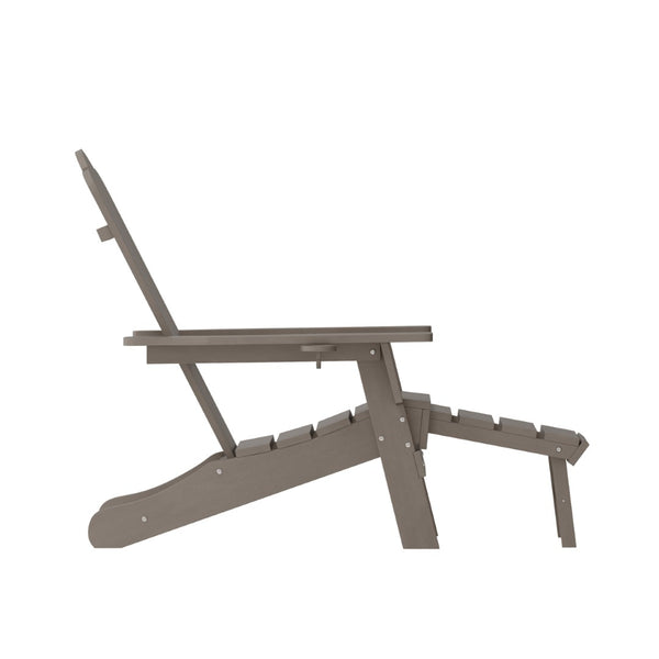 English Elm Newport Adirondack Chair with Cup Holder & Pull-Out Ottoman for Ultimate Indoor/Outdoor Relaxation Brown LE-HMP-1044-110-BR-GG