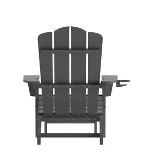 English Elm Newport Adirondack Chair with Cup Holder & Pull-Out Ottoman for Ultimate Indoor/Outdoor Relaxation Gray LE-HMP-1044-110-GY-GG