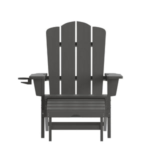 English Elm Newport Adirondack Chair with Cup Holder & Pull-Out Ottoman for Ultimate Indoor/Outdoor Relaxation Gray LE-HMP-1044-110-GY-GG