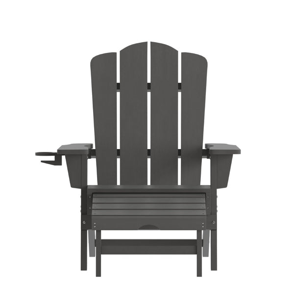 English Elm Newport Adirondack Chair with Cup Holder & Pull-Out Ottoman for Ultimate Indoor/Outdoor Relaxation Gray LE-HMP-1044-110-GY-GG