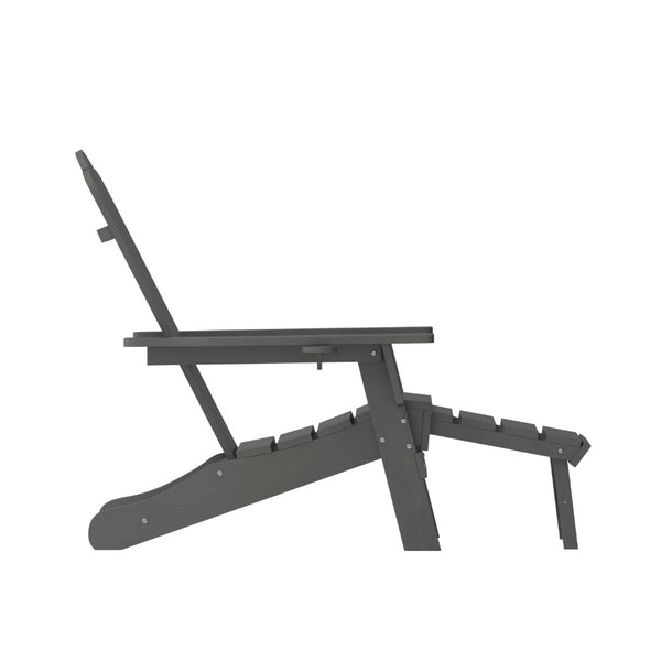 English Elm Newport Adirondack Chair with Cup Holder & Pull-Out Ottoman for Ultimate Indoor/Outdoor Relaxation Gray LE-HMP-1044-110-GY-GG