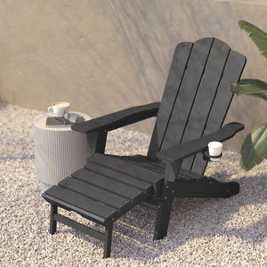 English Elm Newport Adirondack Chair with Cup Holder & Pull-Out Ottoman for Ultimate Indoor/Outdoor Relaxation Gray LE-HMP-1044-110-GY-GG