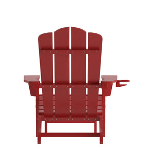 English Elm Newport Adirondack Chair with Cup Holder & Pull-Out Ottoman for Ultimate Indoor/Outdoor Relaxation Red LE-HMP-1044-110-RD-GG