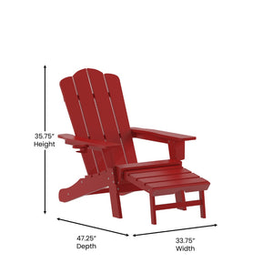 English Elm Newport Adirondack Chair with Cup Holder & Pull-Out Ottoman for Ultimate Indoor/Outdoor Relaxation Red LE-HMP-1044-110-RD-GG