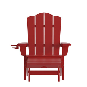 English Elm Newport Adirondack Chair with Cup Holder & Pull-Out Ottoman for Ultimate Indoor/Outdoor Relaxation Red LE-HMP-1044-110-RD-GG