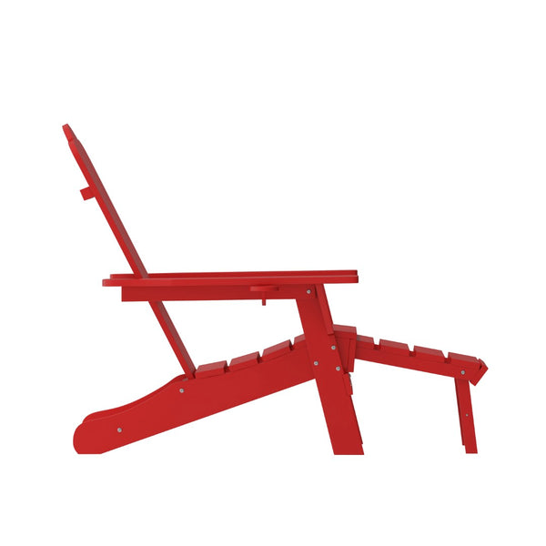 English Elm Newport Adirondack Chair with Cup Holder & Pull-Out Ottoman for Ultimate Indoor/Outdoor Relaxation Red LE-HMP-1044-110-RD-GG